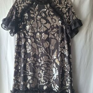 Needle & Thread Black and Gold Sequin Dress